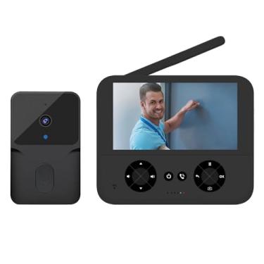 Imagem de Campainha de Porta com Câmera Sem Fio Assinatura Tela IPS 4 3 Polegadas Visão Noturna em Alta Definição Áudio Bidirecional Gravação Automática Fotos Vídeos Montagem Furadeira Recarregável para Casa