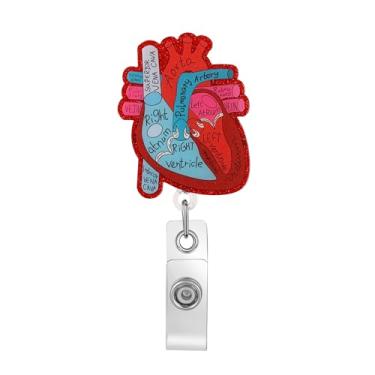 Imagem de Sphers Carretel de crachá cardíaco engraçado suporte de crachá de identificação de coração clipe retrátil para assistente médico de enfermagem estudante e professor