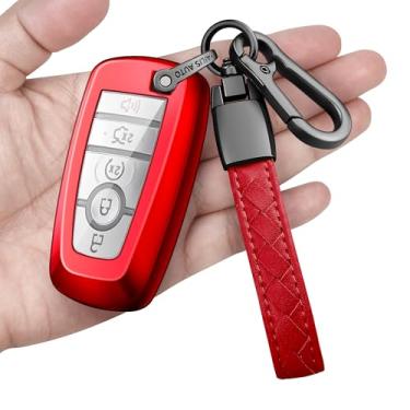 Imagem de Autophone Capa para Ford Key Fob com chaveiro de couro macio TPU proteção para Mustang Explorer Fusion Escape Edge Expedition Raptor F150 F250 F350 F450 F550 Smart Key 4-5 botões (vermelho)