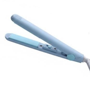 Imagem de Chapinha Mini Prancha de Cabelo Portátil de Bolsa - Bivolt Automático, Placas de Cerâmica Turmalina, Aquecimento Rápido, Compacta, Ideal para Viagem e Retoques (AZUL CLARO COM AZUL)