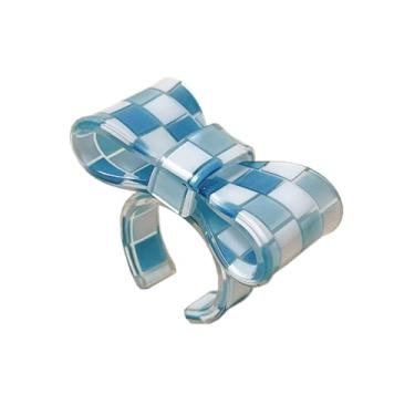 Imagem de xuzhiyuan Anel de declaração de arco xadrez colorido anel aberto de acrílico para mulheres joias modernas e modernas presente, Resina, Sem pedra preciosa