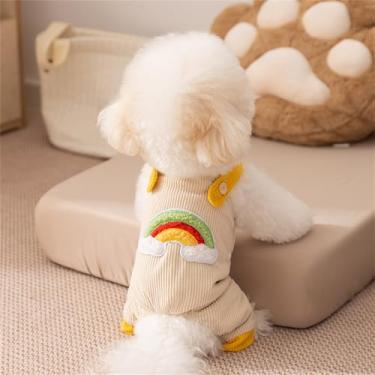 Imagem de Macacão de cachorro com estampa de arco-íris, roupas de pelúcia para cães, quentes, macios, macacões modernos para gatos, pijamas chihuahua (branco, pequeno)