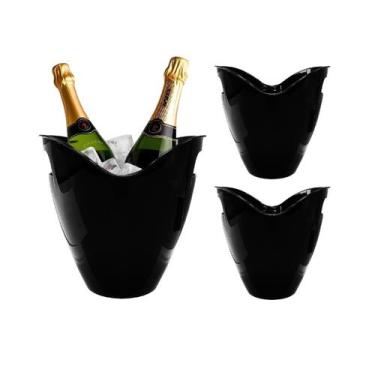 Imagem de Balde Acrilico Kit 3pçs 3,3l Reforçado Champanheira Neoplas, Preto