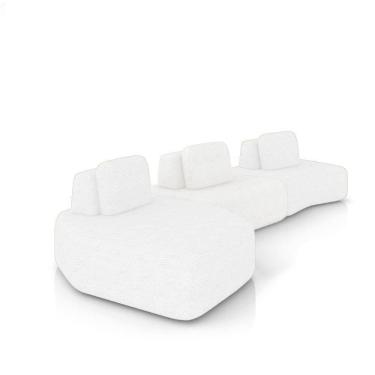 Imagem de Sofá 3 Lugares Orgânico Com Chaise E 2 Módulos Berlim Bouclê Off White K01 - D'rossi