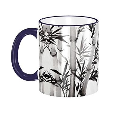Imagem de Ourdovi Caneca de café expresso de cerâmica de caligrafia chinesa com imagem de árvore de bambu, caneca de cerâmica revestida DIY, para café, sopa, chá, leite, latte, cacau quente, colorido divertido