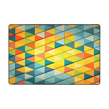 Imagem de Zeraoke Tapetes triangulares coloridos para sala de estar de 1,2 x 1,5 m, tapete macio e moderno, tapetes antiderrapantes para decoração de casa, tapete lavável para quarto, jantar, dormitório, quarto