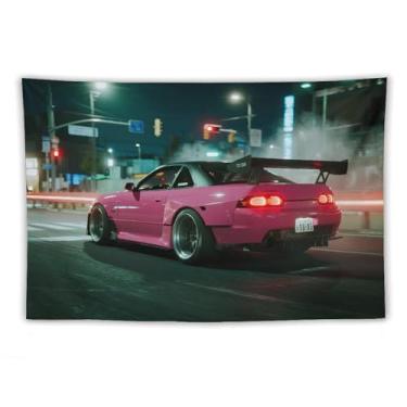 Imagem de HouLaiZhe JDM Tapeçaria de carro modificado carro 180sx rosa velocidade esportes pendurar na parede quarto decoração de casa tapeçarias estética piquenique decoração de parede arte de parede para