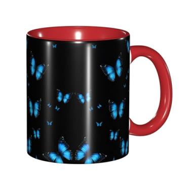 Imagem de Zeraoke Linda estampa de borboletas azuis canecas de café criativas, personalizadas, presente para família, tamanho de 325 ml, unissex