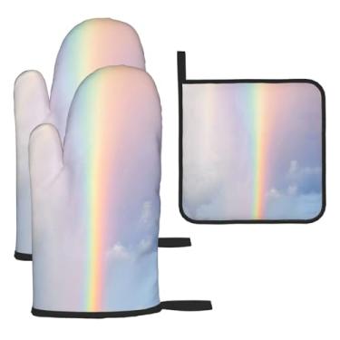 Imagem de Conjunto de cozinha essencial de 3 peças com estampa quadrada reflexiva, luvas e aderência para tampa, proteção para churrasco no forno, design de armazenamento suspenso.