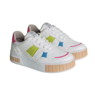 Imagem de Tênis Moda Casual Feminino Adulto Via Marte 21-778, Branco, Orquídea, 
