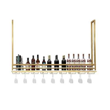 Imagem de APUM Rack de vinho de metal para teto, suporte de decoração industrial pendurado, prateleira de garrafa de vinho vintage, para bares/restaurantes/cozinhas (camada dupla 80 cm)