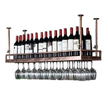 Imagem de APUM Prateleira de vinho de bronze - Prateleira de decoração de teto de ferro estilo Morden para bar, restaurantes, cozinha ou adega