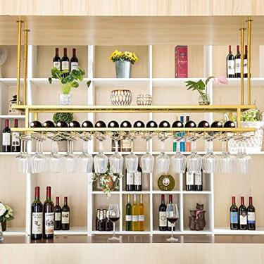 Imagem de Prateleiras de vinho de teto, altura ajustável, cabide para pendurar para taças de vinho, taças de vinho rústicas, prateleira de decoração para bares/restaurantes