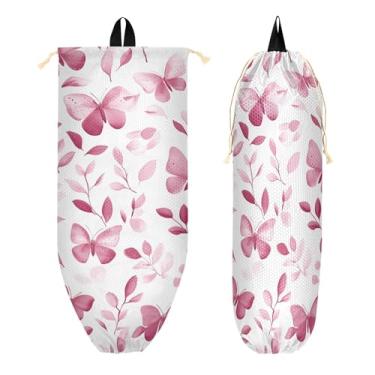 Imagem de xigua Suporte de parede para bolsa de plástico borboletas aquarela com cordão 1 pacote, organizador de sacolas de supermercado reutilizável para bolsas, meias, roupas íntimas e gravatas