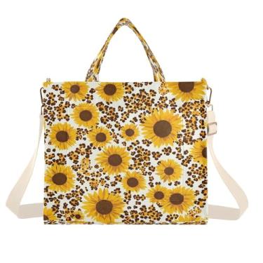 Imagem de CEBUGI Bolsa feminina com estampa de leopardo, girassóis, bolsa de mão com alça de ombro ajustável para trabalho, faculdade, viagem, P, A108, Medium