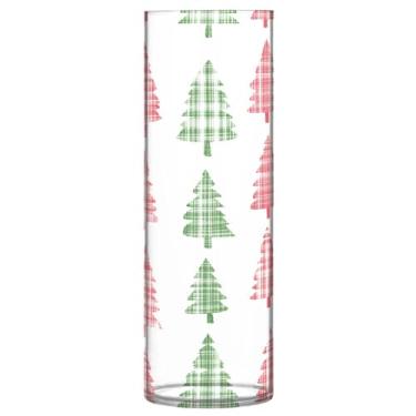 Imagem de CEBUGI Vaso de flores de árvore de Natal guingão, 10 x 30 cm, vaso cilíndrico para flores, vaso transparente inquebrável para decoração de casa de festa de casamento