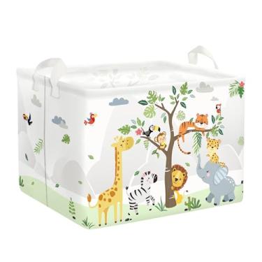 Imagem de HUUMONSS Cesto de lavanderia grande de animais da floresta, cesta de armazenamento, organizador de pais, caixotes de roupas de brinquedo para quarto, banheiro, girafa, 36L