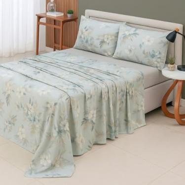 Imagem de RAVATEX, Jogo de Cama Casal Percal 200 Fios Estampado Toque Macio 04 Peças Supercal Azul