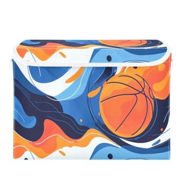 Imagem de STAYTOP Cesto de armazenamento dobrável de basquete com tampa, caixa de armazenamento decorativa, organizador de cubos, cestas de armazenamento para quarto, armário e sala de estar