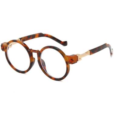 Imagem de Óculos de Sol Redondos Estilo Punk Feminino UV400 Masculino com Lentes Gradientes Transparentes para Esportes ao Ar Livre, Corrida e Ciclismo, Estampa de Leopardo Transparente