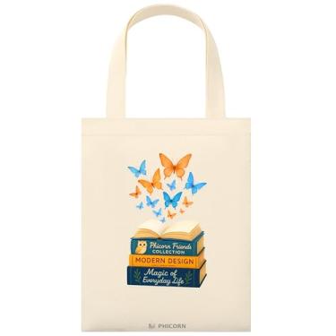 Imagem de Phicorn Sacolas pequenas de algodão, 23 cm x 28 cm, sacolas de lona reutilizáveis lisas e impressas para artesanato DIY, uso diário e presentes de férias (livro mágico impresso - borboletas voadoras)