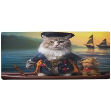 Imagem de xigua Mouse pad grande engraçado capitão gato, tapete de mesa antiderrapante 80 x 30 cm, base de borracha de 3 mm de espessura, protetor de mesa para laptop, mesa de trabalho, escritório e casa