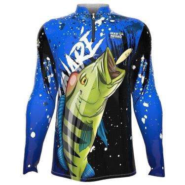Imagem de Camisa de Pesca Proteção Solar UV Tucunaré Azul 2020 - Mar Negro-Unissex