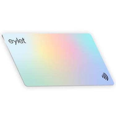 Imagem de Cartão de visita digital da eylet, sem assinatura, toque para compartilhar. Cartão habilitado para NFC Silver Prism com código QR.