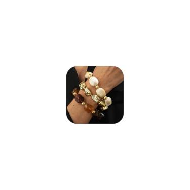 Imagem de 72ore Conjunto de 3 pulseiras vintage de ouro, joias ocidentais, conjunto de pulseiras elásticas de cristal boho com contas, Large, Resina, Sem Pedra Preciosa