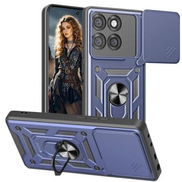 Imagem de Ephoou Capa protetora para Motorola Edge 60 Pro, proteção à prova de choque de grau militar com capa deslizante para câmera e anel magnético rotativo de 360° para Edge 60 Pro SJ azul