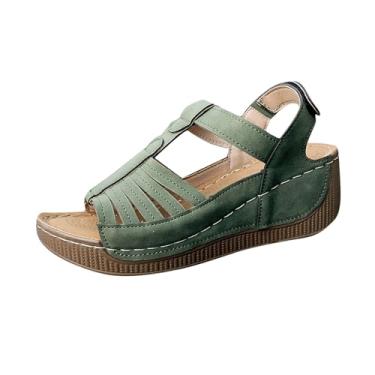 Imagem de Sandálias femininas de verão com tira romana, sola grossa, design de boca de peixe, calçado casual, Verde militar, 34