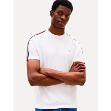 Imagem de Camiseta Tommy Hilfiger Masculina Piquet Global Stripe Tape Branca-Masculino