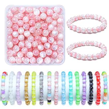 Imagem de Contas de vidro de 8 mm para pulseiras, 200 peças de contas redondas de cristal para kits de fabricação de joias, contas, artesanato DIY (rosa)