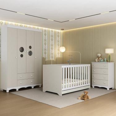 Imagem de Quarto De Bebê Completo Com Berço Americano 3 Em 1 Suspiro Multimóveis MP4620 Branco-off White