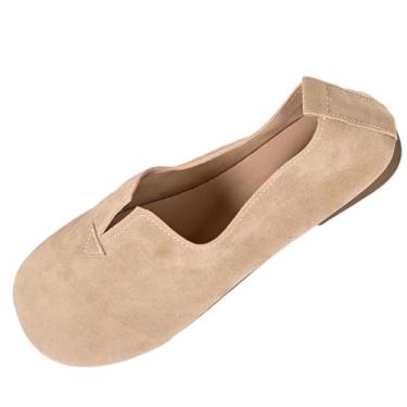 Imagem de Tênis feminino casual de cor sólida bico redondo com cabedal flock para uso versátil durante todo o ano, Caqui, 38