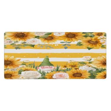 Imagem de Tapete de rato grande de gnomo amarelo girassol à prova d'água para computador tapete protetor de mesa com base de borracha antiderrapante para escritório, computador, teclado, laptop e mesa de casa