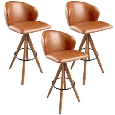 Imagem de Kit 03 Banquetas Alta Giratória Bar Cozinha Sala de Jantar Bar Mia L02 Couríssimo Camel - Lyam Decor
