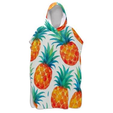 Imagem de TSENQUE Poncho de surfe branco abacaxi aquarela para trocador adulto plus size homens mulheres poncho com capuz toalha de banho com capuz
