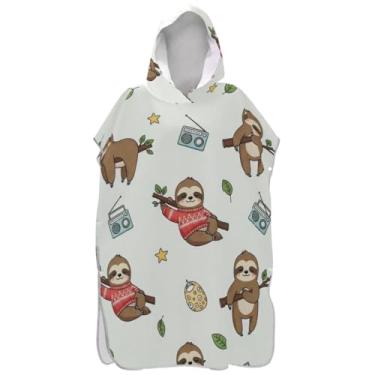 Imagem de Joisal Roupão de mudança de poncho de surfe de secagem rápida para adultos toalhas de banho com capuz bonitos preguiças bege ponchos femininos com capuz