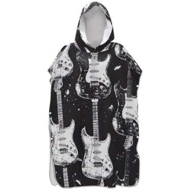 Imagem de Joisal Black Guitars Poncho de surfe para adultos trocador reutilizável feminino ponchos com capuz toalha de praia floral
