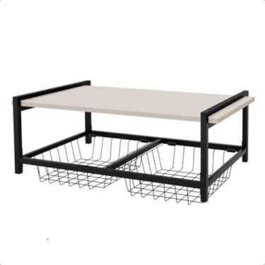 Imagem de Fruteira De Parede De Cozinha Com 2 Cestos removíveis Suspensa Suporta Micro-ondas Forno Grande (FRUTEIRA PRETA COM OFF WHITE)