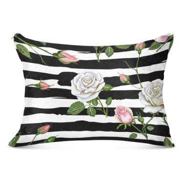 Imagem de Fronha fofa rosa branca rosa preta e branca listrada com zíper para travesseiro padrão Queen King Capas de travesseiro para cama fofa, tamanho king, 50,8 cm x 101,6 cm