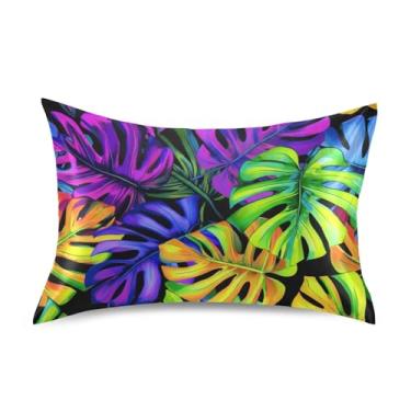 Imagem de Fronhas refrescantes estampadas vibrantes folhas de monstera cetim desenho King Queen padrão fronhas para cama de casa sofá king size 101,6 cm x 50,8 cm