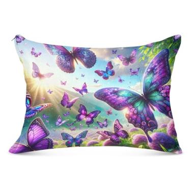 Imagem de Capa de almofada de flanela de borboletas roxas impressão de arte decorativa padrão king queen size fronha macia para cama, tamanho padrão, 51 x 66 cm
