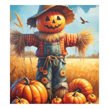 Imagem de Scarecrow Pumpkins Outono Decorativa Máquina de Lavar Porta Frontal Decoração, Decalque Frontal de Geladeira Magnético 58 cm L x 66 cm A