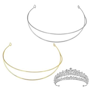 Imagem de YAFIYGI 2 peças de tiara dupla, prata, ouro, metal, arame, base para mulheres, coroa com fio, suporte de flor simples, faça você mesmo, bijuterias, para fazer faixas altas para artesanato, festas e
