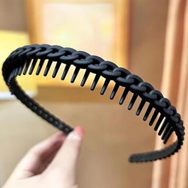 Imagem de 1 tiara antiderrapante com aderência texturizada para mulheres, fixação segura para manter o cabelo para trás durante a lavagem do rosto, cuidados com a pele, maquiagem, preta