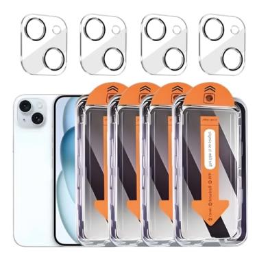 Imagem de Pacote com 4 protetores de tela de privacidade para iPhone 15 Plus [6,7 polegadas] + pacote com 4 protetores de lente de câmera com moldura de instalação, compatível com ilha dinâmica, vidro temperado