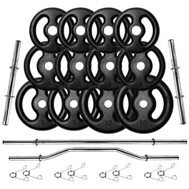 Imagem de Kit Anilhas Ferro 50kg + 2 Barras 40cm + 1 Barra 150cm + 1 W-Unissex