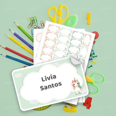 Imagem de Kit de Etiquetas Escolares Personalizadas Unicórnio 03 para material escolar infantil, identificação de cadernos, livros, lápis, lancheira e garrafinha